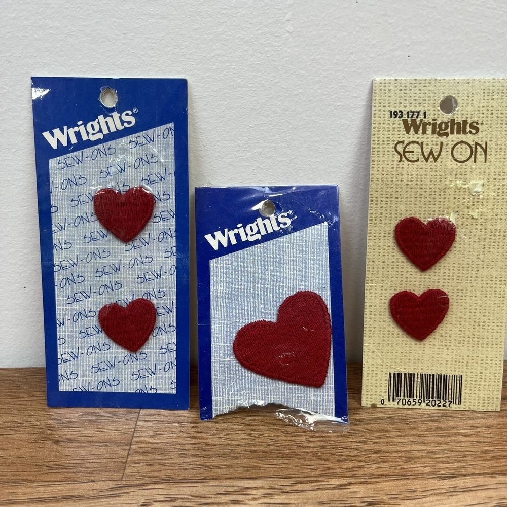 Vintage Wrights Patches Embroidered Red Hearts Lot of 5 NEW‎